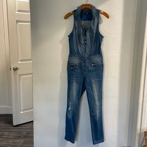 Bebe denim zipper-up jumpsuit